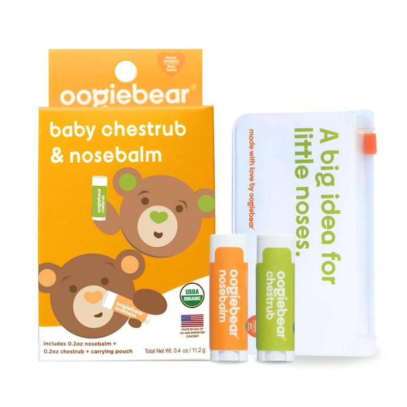 oogiebear Organic Nourishing Nose to Toe & Breathing Rub Balms - Naturally Soothing, Gentle Moisturizer, On-The-Go Size with Travel Pouch - 0.5 oz, Safe for Infants, Doctor Made - Image 1
